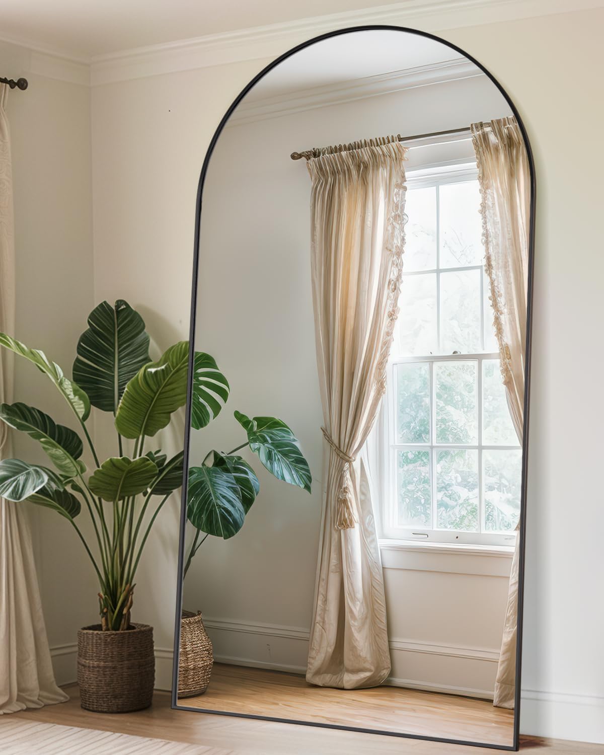 Antok Full Length Mirror, 46"x90" Oversized Floor Mirror with Stand for Bedroom, Living Room Cloakroom, Black, Arch Style - Image 3