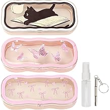 3Pack Clear Pink Bow Hard Shell Plastic Eye Glasses Case, Cute Glasses Case