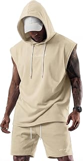Vssjavun Mens Shorts Sets Hoodie 2 Pieces Sleeveless Workout Hooded Outfits | Sleeveless Hoodie Shorts Set Breathable Fabric Drawstring Waist Perfect for Gym Running Lounging or Fashion Street