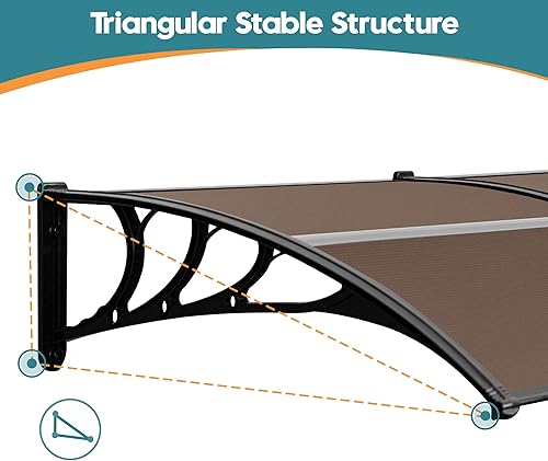 Miniatura 22 de MCombo Toldo para ventana de 39.8 x 37.8 pulgadas, para exteriores, de policarbonato, para patio, 6055-4040 (tablero gris con soporte negro)