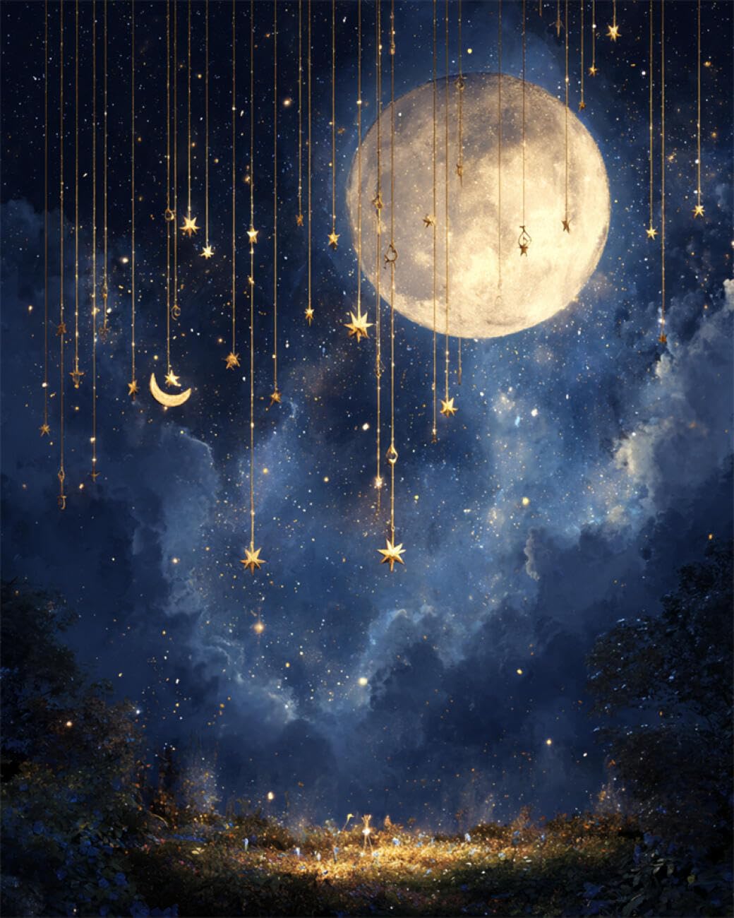 AYAOYANGGO Paisaje Diy Kit De Bordado Francés Con Cuentas Las Estrellas Y La Luna Kit De Bordado De Cuentas Para Principiantes,Juego De Costura,Patrón Preimpreso,Decoración De Pared 60x80cm