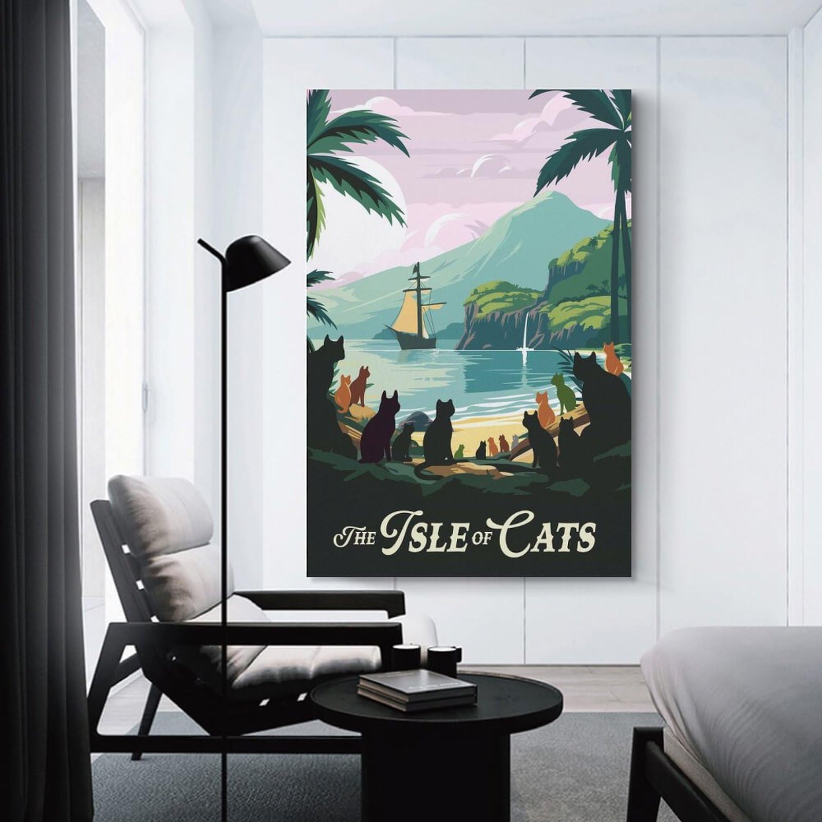 Junmoney The Isle of Cats Board Game Inspired Illustration Wall Picture Print 24x36inch(60x90cm), for Lounge Decor, Offices Or Entryway Styling, Versatile Wall Decor for Many Rooms