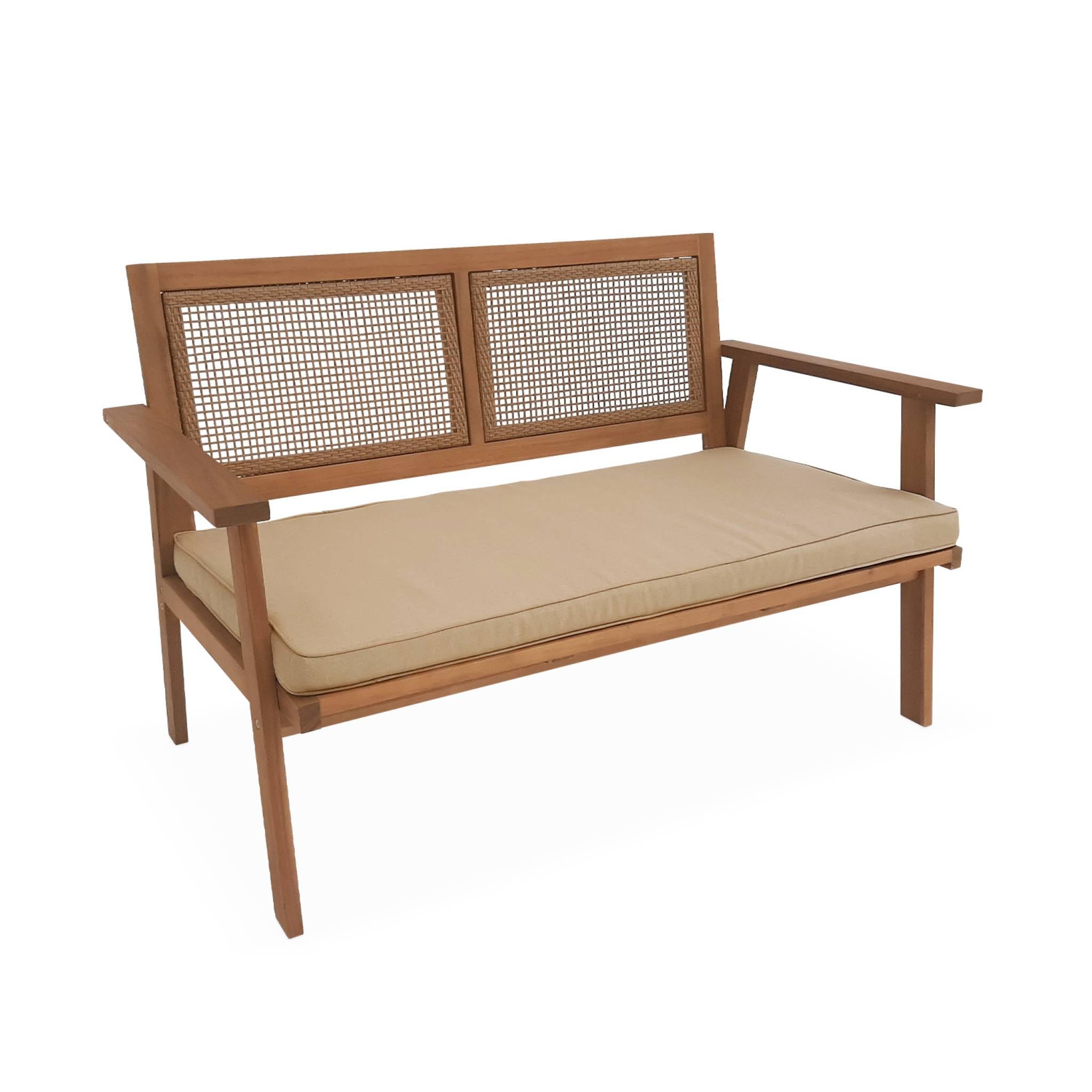 sweeek Salotto da Giardino in Legno e Canna Rotonda, 4 posti Marrone Naturale - 117x64x74 cm