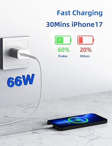 Miniatura 68 de Cable USBC de 10 pies, paquete de 2 cables largos USBC de carga rápida, cable trenzado de nailon USB C a USB C cargador de iPhone compatible con