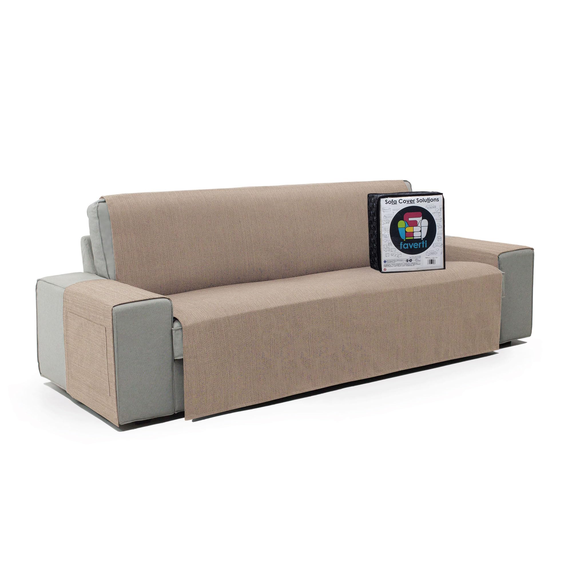 FAVERTI® Cubre Sofá 3 Plazas de 160 cm | Modelo DAIMUS | Protector súper Fresco y Resistente para Mascotas, Hecho en españa con Material Reciclado | Protector sofá Beige