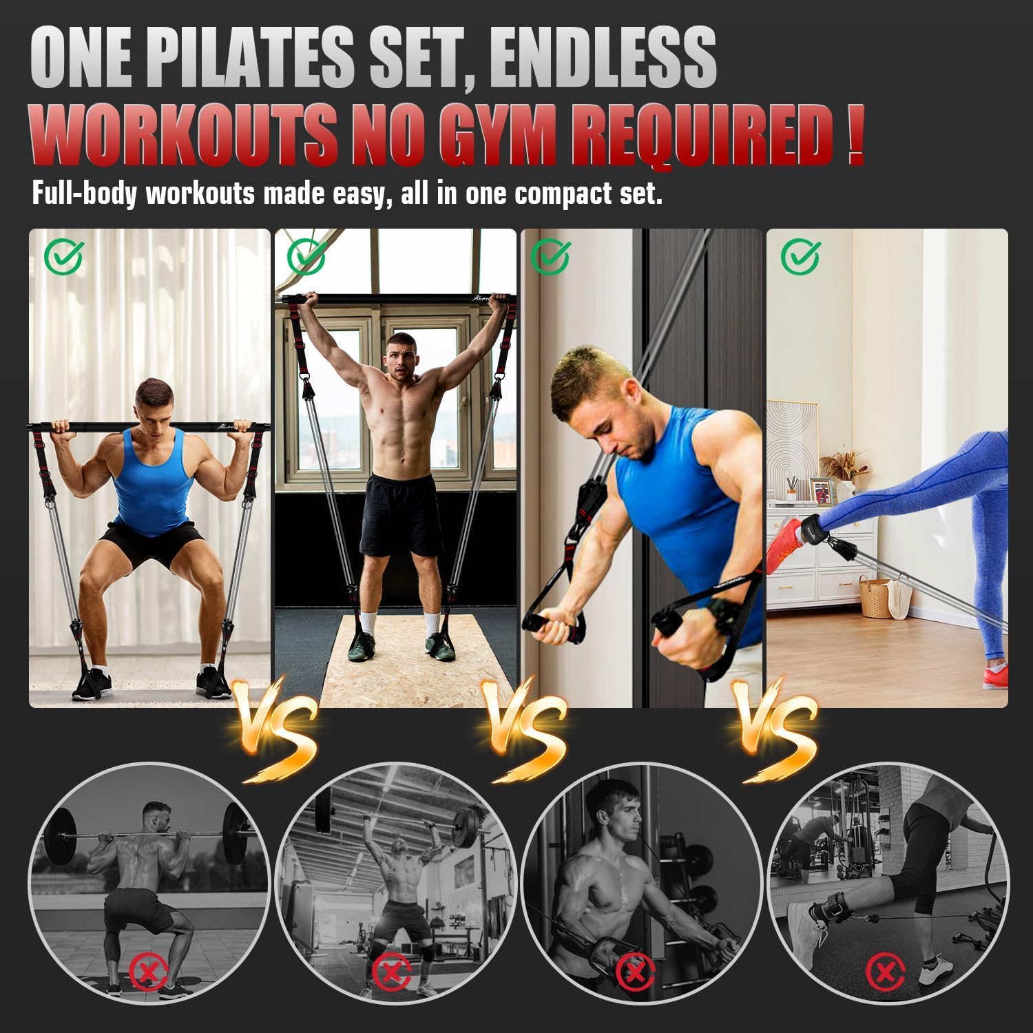 HPYGN Pilates Bar Kit mit Widerstandsbändern, Schwere multifunktionale Pilates Ausrüstung für Krafttraining, Abs, Rücken, Arme, tragbare Home Gym & Travel Fitness Ausrüstung