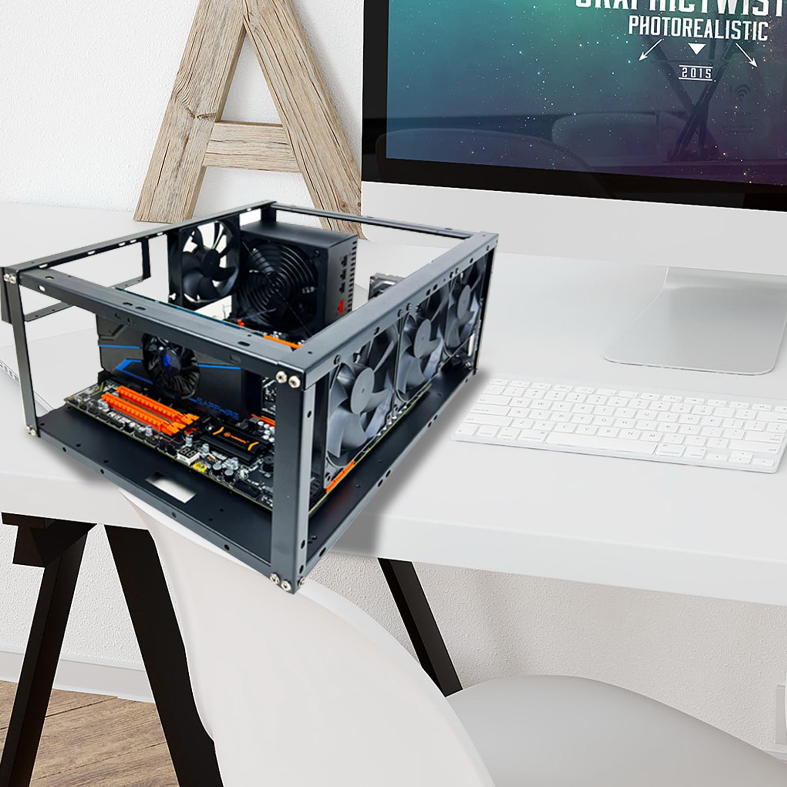 per PC - in alluminio impilabile, sostituzione del case del computer | aperto | Supporto per scheda madre con spazio per ventola per ATX ATX Mini ITX, banco di prova e dissipazione d