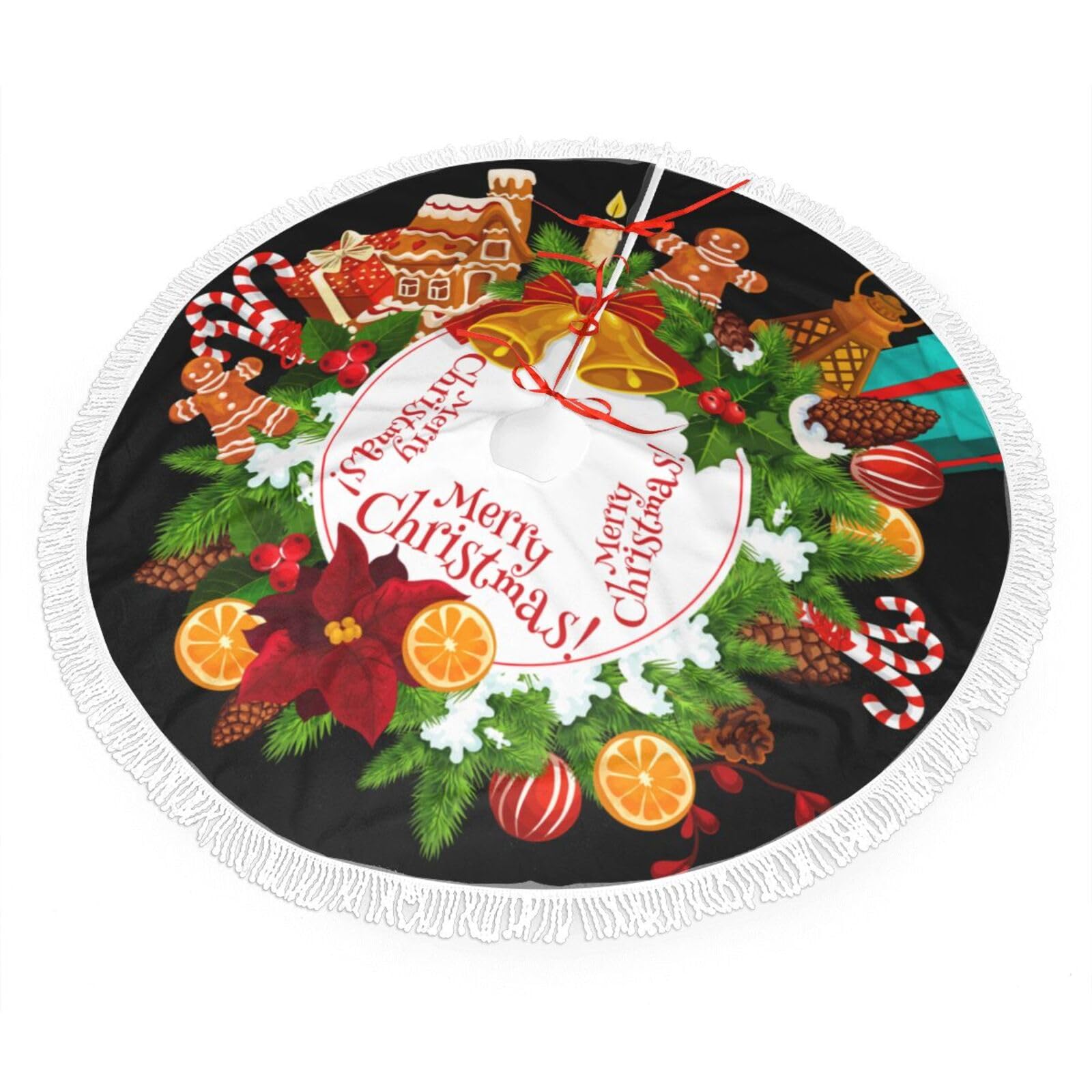Jupe de sapin de Noël à franges 122cm en tissu pour décoration de fête