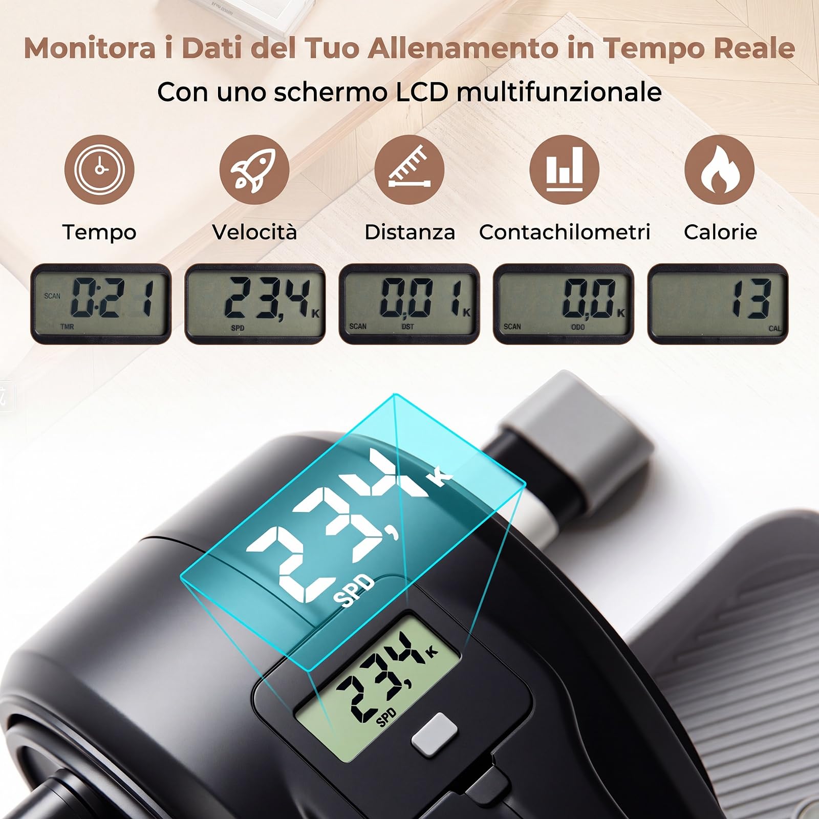 COSTWAY Ellittica Elettrico Portatile da Casa 50 x 49 x 24 cm | Ellittico Sotto Scrivania con Display LCD, Manopola di Regolazione della Resistenza e Piedini e Pedali Antiscivolo