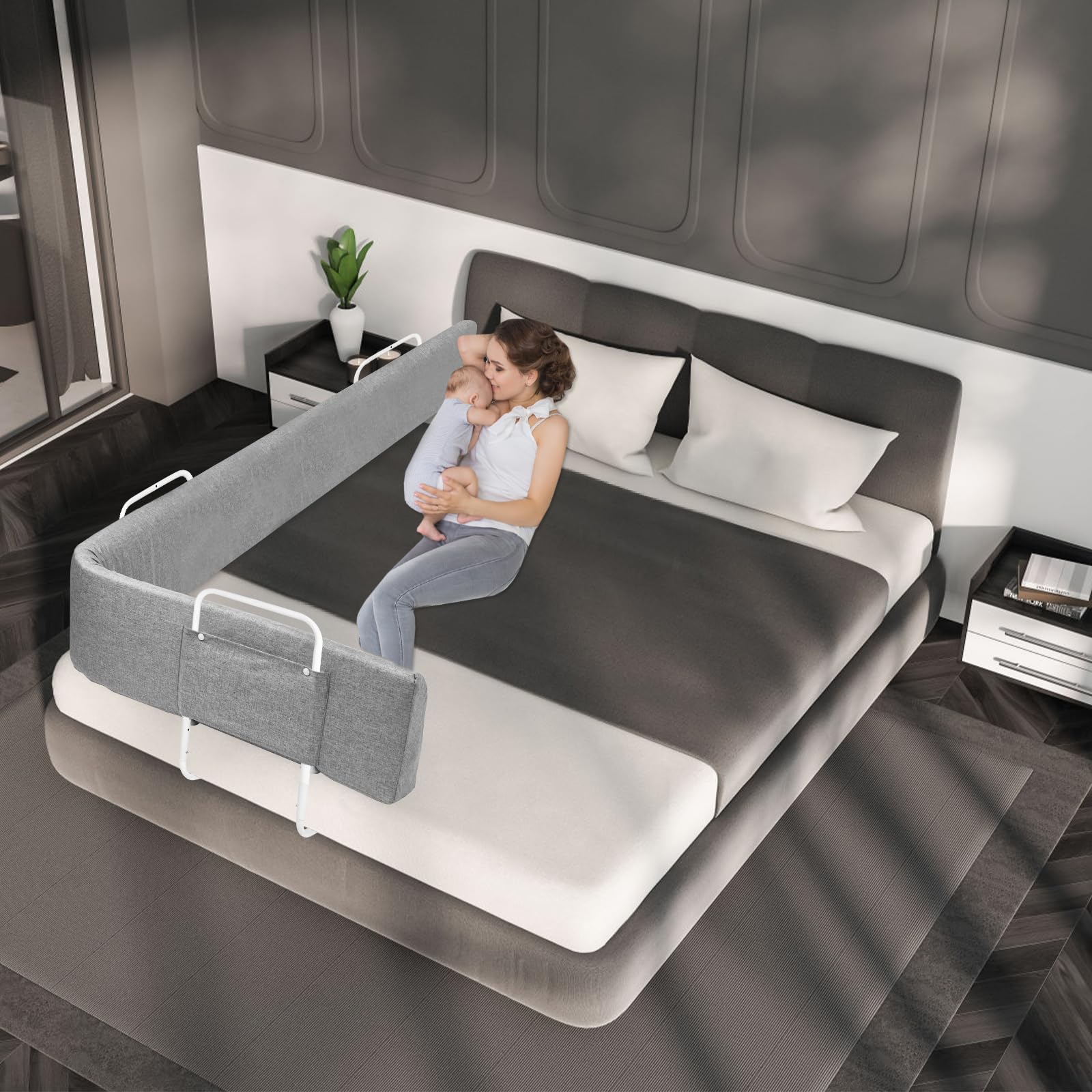 XMTECH Barierka ochronna do łóżeczka dziecięcego, obramowanie krawędzi łóżeczka dziecięcego, 40-60 cm, z regulacją wysokości, ochrona przed wypadnięciem, dla małych dzieci i łóżeczek niemowlęcych,