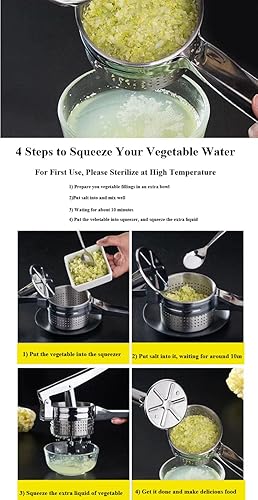 Miniatura 5 de Exprimidor de verduras de acero inoxidable, exprimidor de agua vegetal de metal con mango de silicona roja para exprimir líquido vegetal