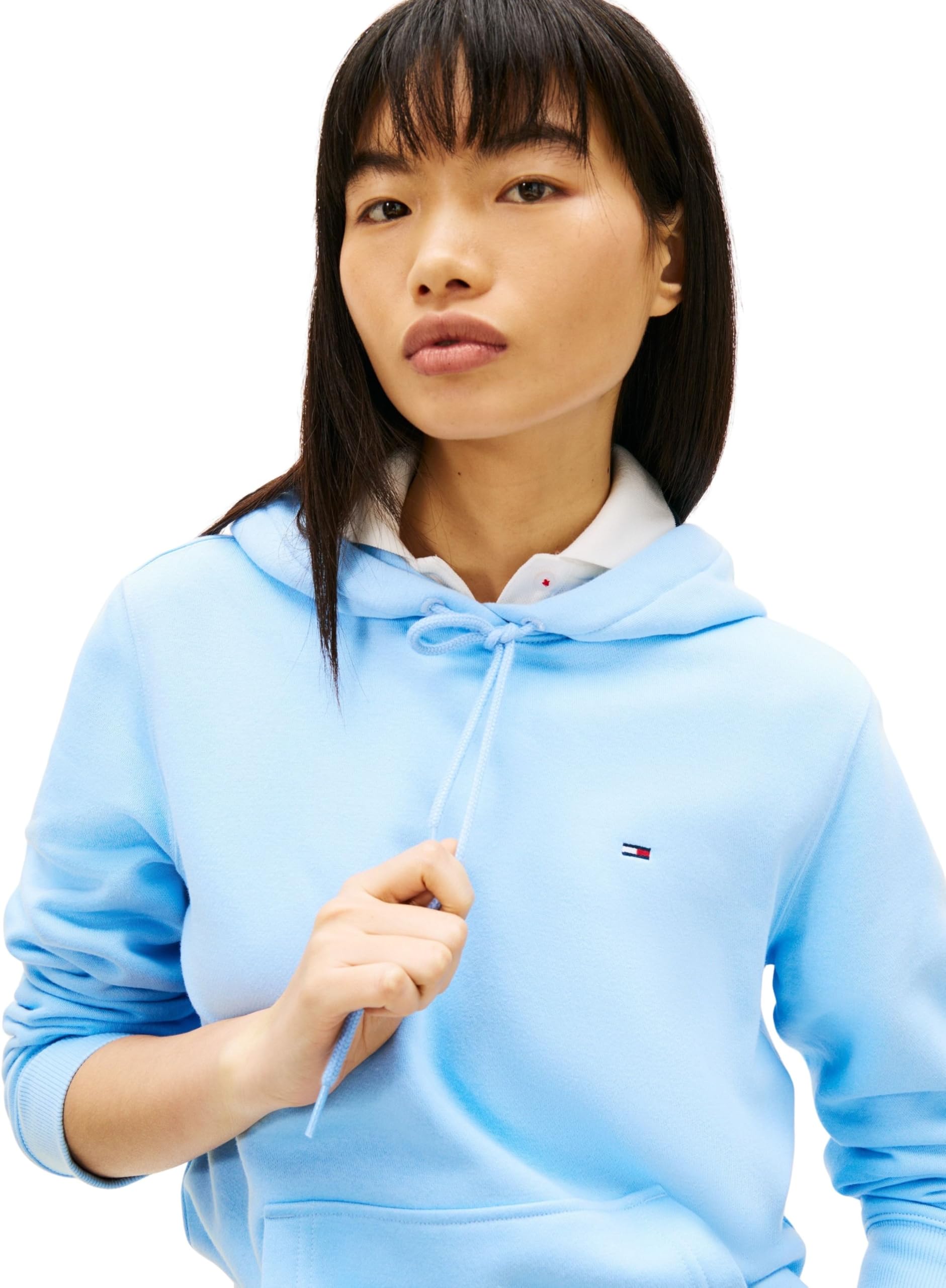 Tommy Jeans Donna Felpa con Cappuccio Flag Regular Fit, Blu (Light Powdery Blue), M
