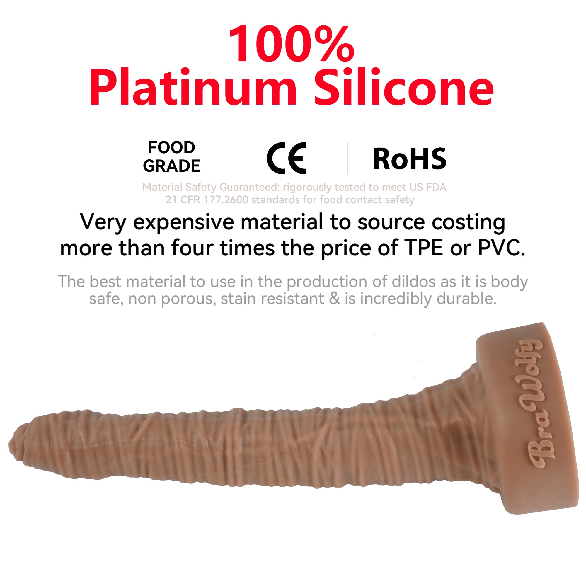Pene Old Joe da 50 cm in silicone platinico 100% per uso alimentare，Materiale conforme agli standard FDA ，Asta extra lunga extra large，Dildo anale gigante， Va c-U-Lock (Tan, X Large)