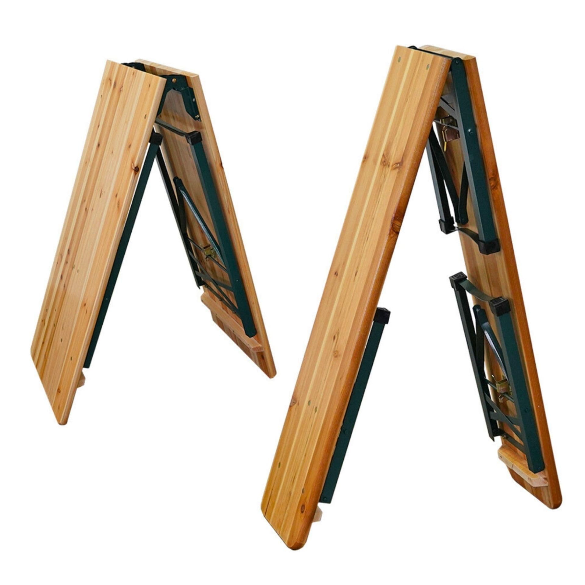 CHEFGASTRO Bierzeltgarnitur mittig klappbar 220 cm breit 3-teilig 1x Tisch 2X Bierbank, lackiertes Holz inkl. 16x Bodenschoner aus Kunststoff Biertischgarnitur Festzeltgarnitur Gartenmöbel-Set