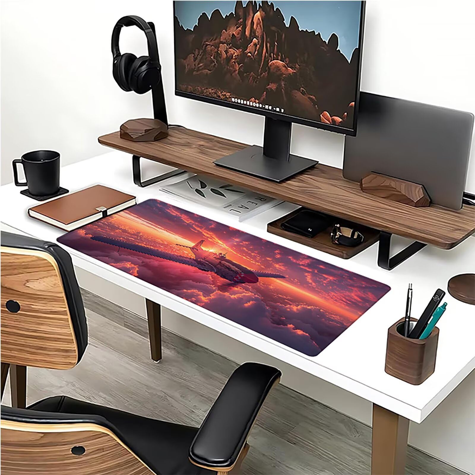 Tappetino Mouse XXL 1200x600x3mm, Tappetino mouse Rosa, Gaming Mouse Pad Migliora Precisione e Velocità, Mousepad con Base in Gomma Antiscivolo, Accessori Scrivania e Accessori Gaming, Aereo U-3385