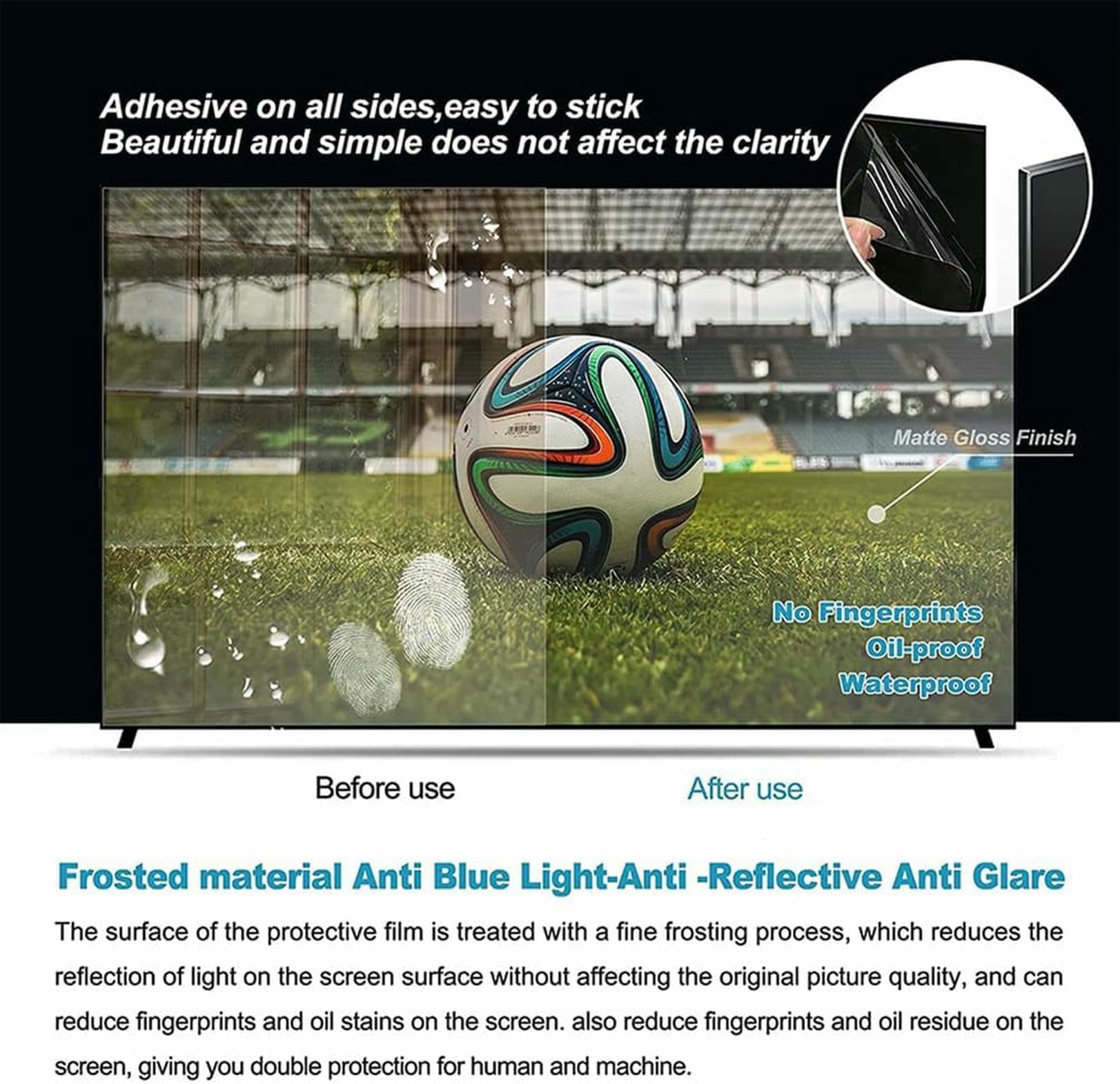 Proteggi Schermo TV con Filtro Opaco Antiriflesso, Pellicola Protettiva Anti Luce Blu/AntiGraffio per Monitor TV da 55 Pollici per Interni/Esterni~/