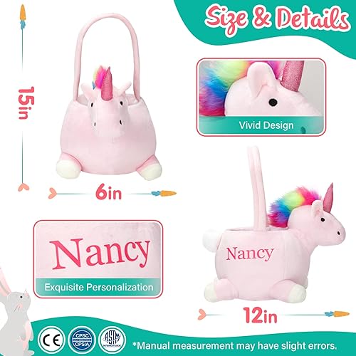 Miniatura 8 de TedYoho Cesta personalizada de conejo de Pascua de 15 pulgadas con nombre bordado, cesta de caza de huevos de Pascua de felpa para regalos de