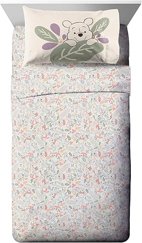 Jay Franco - Juego de sábanas tamaño matrimonial de Winnie The Pooh Planted de Disney - Ropa de cama de 4 piezas para niños supersuave y acogedora -