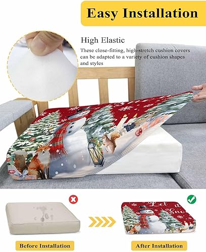 Miniatura 30 de Fundas de cojín para sofá de Navidad con diseño de muñeco de nieve azul, funda elástica para sofá con parte inferior elástica, fundas de sofá