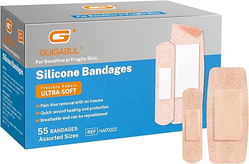 Vendajes adhesivos de silicona para pieles sensibles, vendajes de eliminación sin dolor para niños y ancianos, 55 unidades de tamaños surtidos,