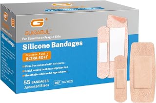 Painless Removal Silicone Bandages for Elderly Sensitive Skin - 40 Counts 0.75''x3'' Medium and 15 Counts 1.63''x4'' Extra Large Bandages by G+ GUIGABUL - Hypoallergenic - Latex Free