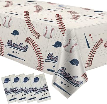 Baseball Party Tablecloth, 4 Pack 54x108in - Disposable Material, Red & Blue, Rectangular, Table Decorations for Birthday, Baby Shower, Sports Themed Events