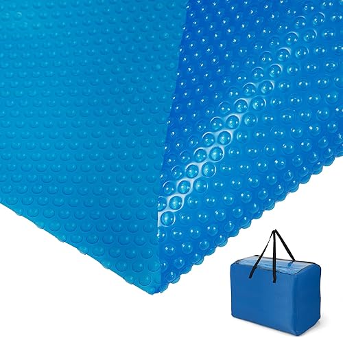 Miniatura 10 de Goplus Cubierta de piscina, manta solar de 20 x 40 pies con bolsa de transporte para piscinas en el suelo y sobre el suelo, manta térmica