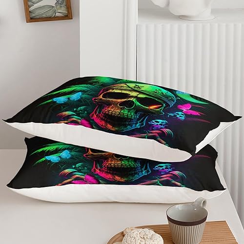 Miniatura 59 de AILONEN Juego de funda de edredón de calavera de azúcar, tamaño Queen, juego de funda de edredón de calavera de rosa roja, juego de ropa de cama