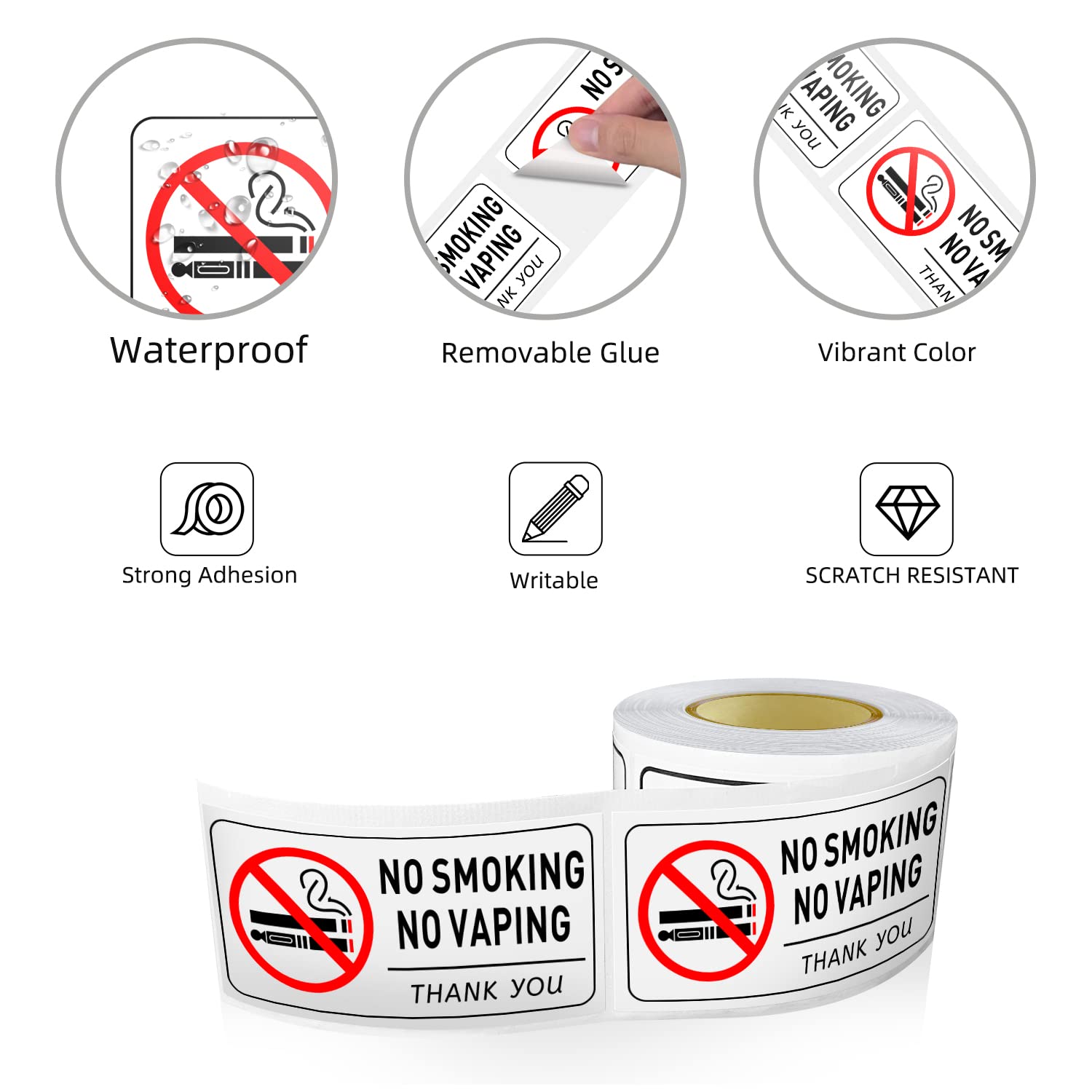 No Smoking No Vaping Aufkleber – 5 Stück, Wetterfest & Laminiert – Für Innen/außen, Selbstklebend, 18x12 Cm