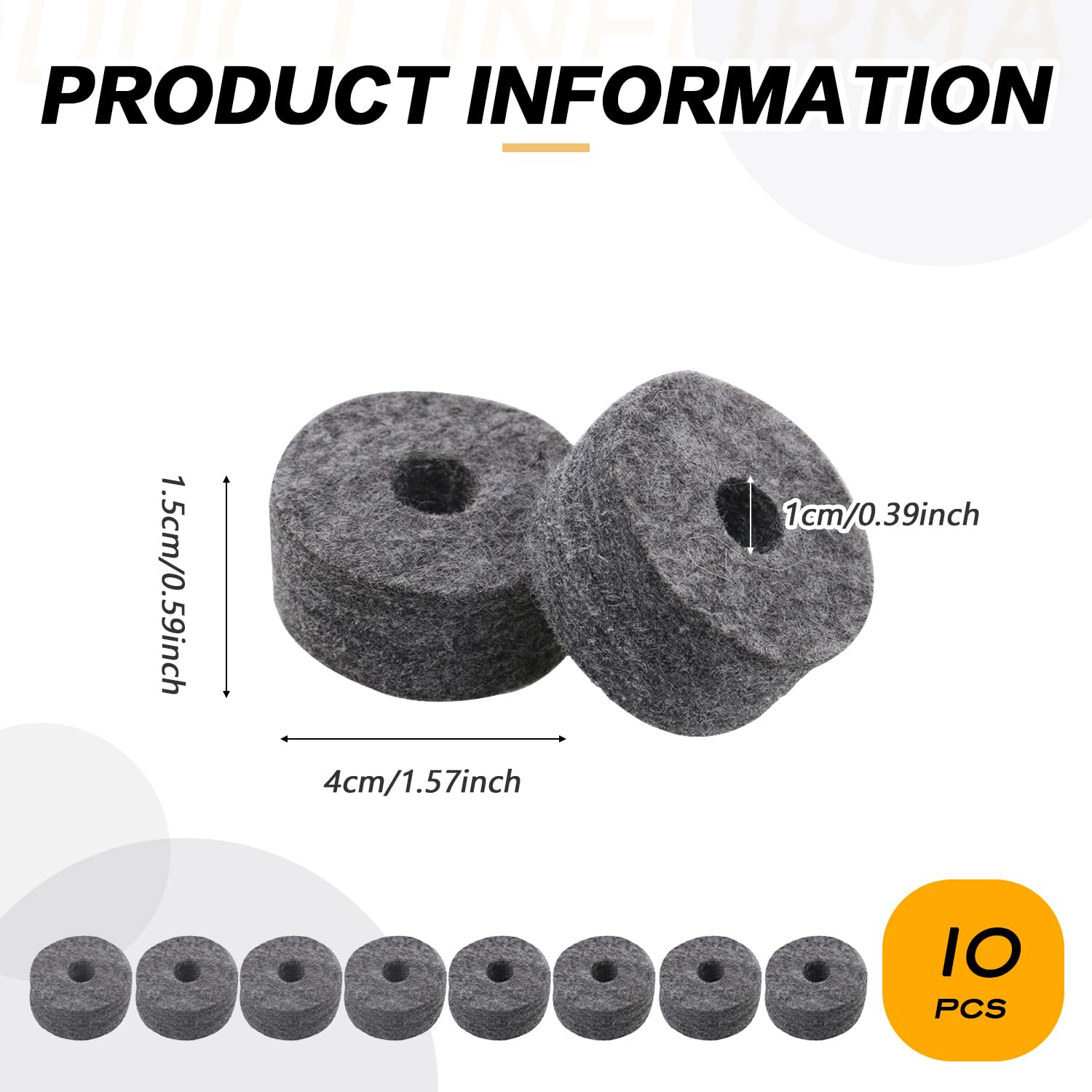 10Pcs Drum Cymbal Felt Pads Soft Washer Replacement Accessories for Drum Set Percussion Instrument(Grey), 4cm - Image 2