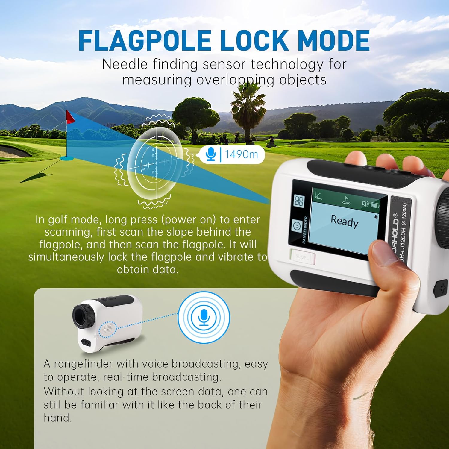 Golf Rangefinder with Slope & Flag Locking Vibration, High-Precision, 1200 Yards, 6.5X Magnification, Side Touchscreen, Rechargeable, for Golfing/Hunting/Engineering
