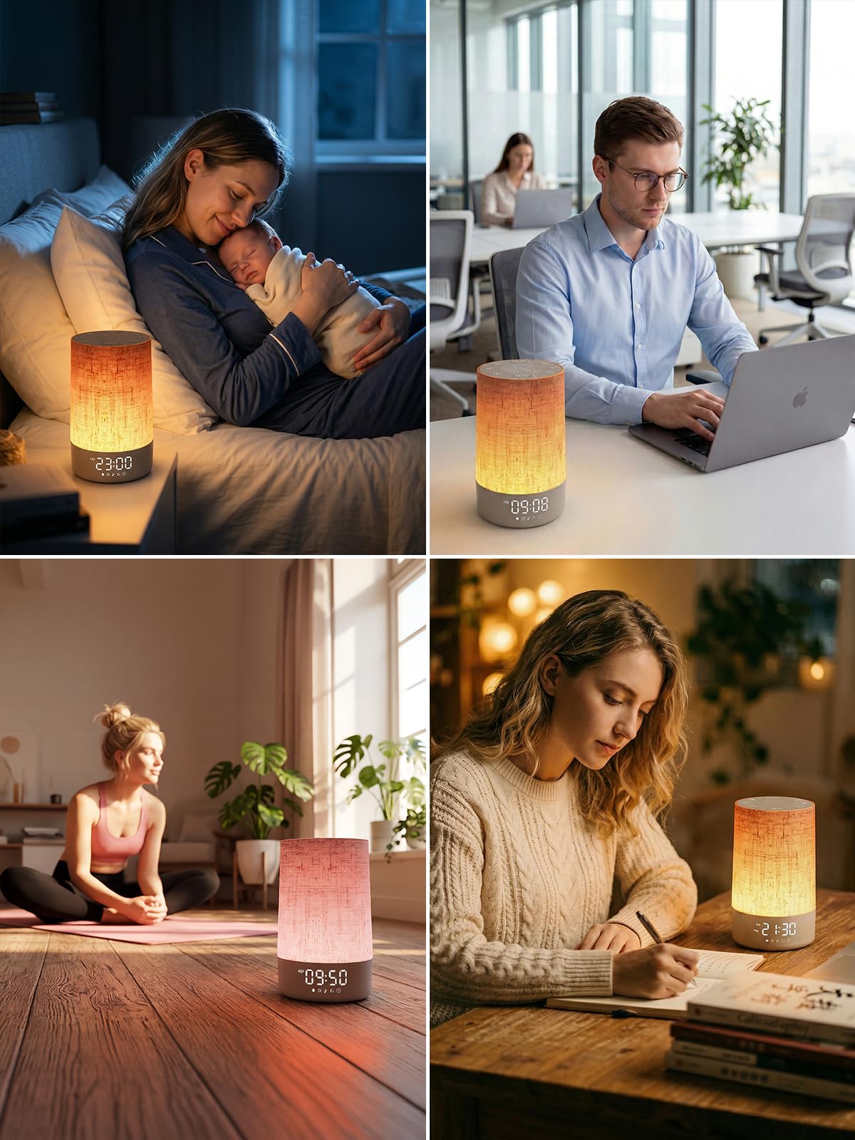 Réveil Lumineux Simulateur d'Aube, Lampe de Reveil avec 30 Sons pour Dormir, LED Lampe de Chevet à Intensité Variable, Fonction Charge, Snooze, Minuteur, 13 Niveaux de Luminosité, pour Chambre
