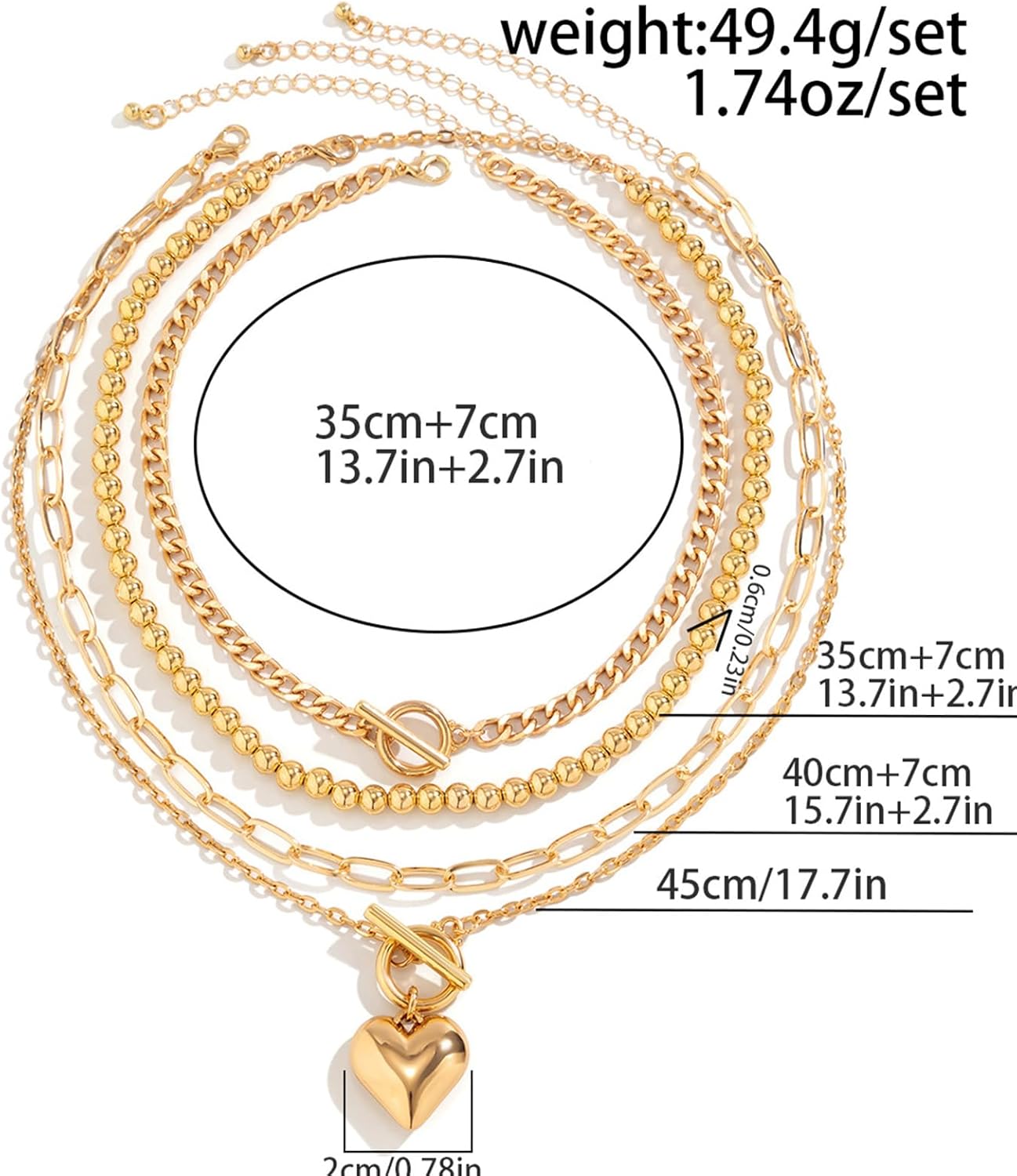 Layered Choker Necklace for Women Heart Pendant Stack Layered Cuban Paperclip Snake Chain Necklaces Trendy Retro Coin Dainty Pendant Gothic Black Necklaces Toggle Clasp Necklace for 4Pcs - Image 5