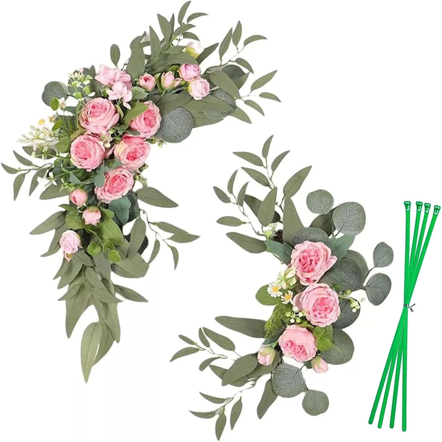 DULRLLY 2Pcs Wedding Arch Flowers, Rose Flower Arch Arrangement, Artificial Rose Floral Swag for Lintel, Boho Wedding Welcome Sign Floral Decor（Pink）(#2)