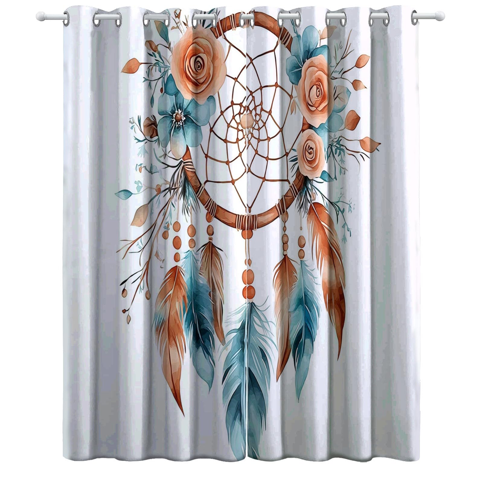 Weiß Vorhänge Aquarell-Traumfänger Gardinen mit Ösen, Vorhang Blickdicht, Verdunklungsvorhänge, Schiebevorhänge, Schlafzimmer Wohnzimmer & Kinderzimmer Deko, Blackout Curtain 2er Set H215 x B110 cm