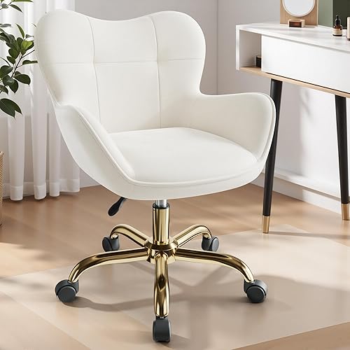 Miniatura 2 de Silla de tocador con ruedas, bonitas sillas de escritorio de altura ajustable para dormitorio, silla de maquillaje moderna con respaldo (blanco)