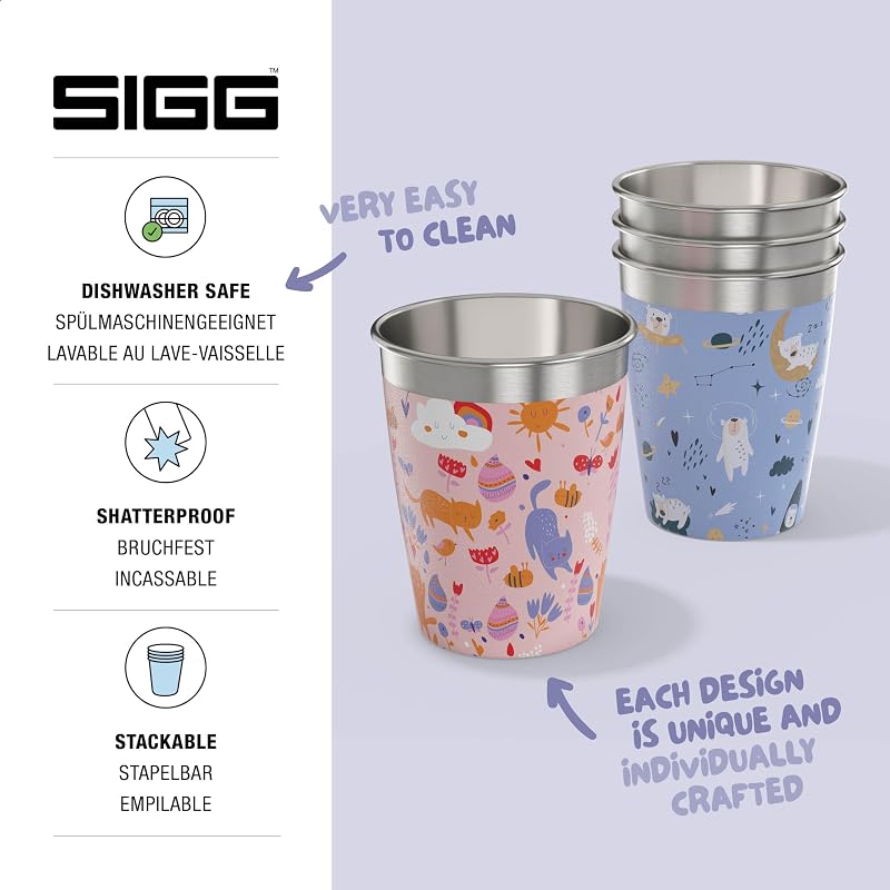 SIGG Gyerek Pohár Készlet 4 db 0,35L - Színes Rozsdamentes Acél Ivópoharak Fiúknak és Lányoknak, Otthoni és Utazási Használatra