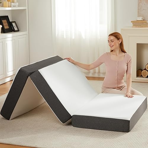 Miniatura 9 de Colchón plegable, tamaño Queen, colchón de espuma viscoelástica de triple pliegue de 6 pulgadas y tapete para dormir con funda extraíble, lavable y