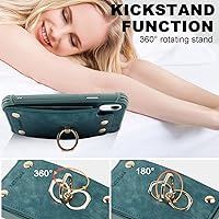 Vista 5 de Funda tipo cartera para iPhone XR10R con tarjetero de crédito, funda protectora de cuero a prueba de golpes compatible con anillo de rotación de 360