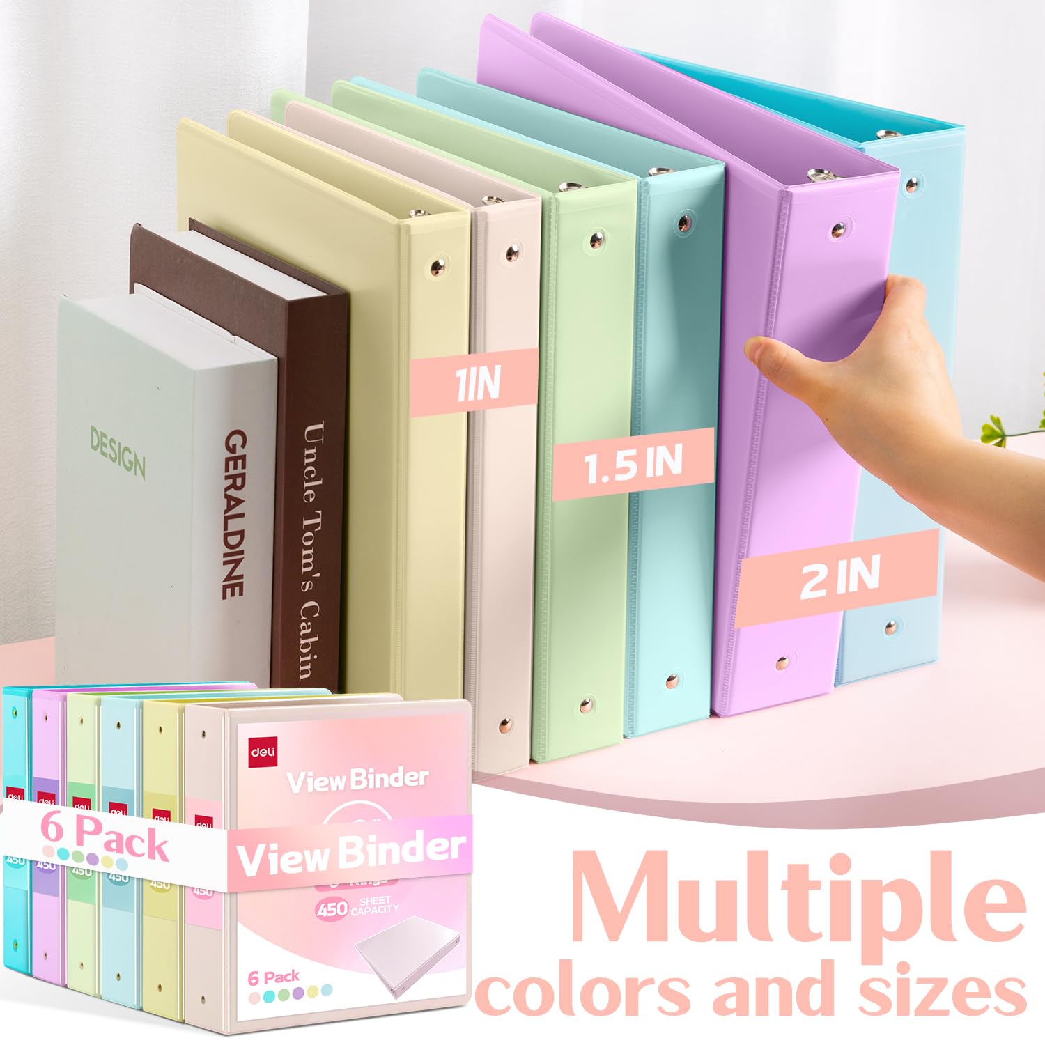 Deli Lot de 6 classeurs à 3 anneaux de 5,1 cm, sans PVC (pour 21,6 x 27,9 cm), couleurs pastel assorties