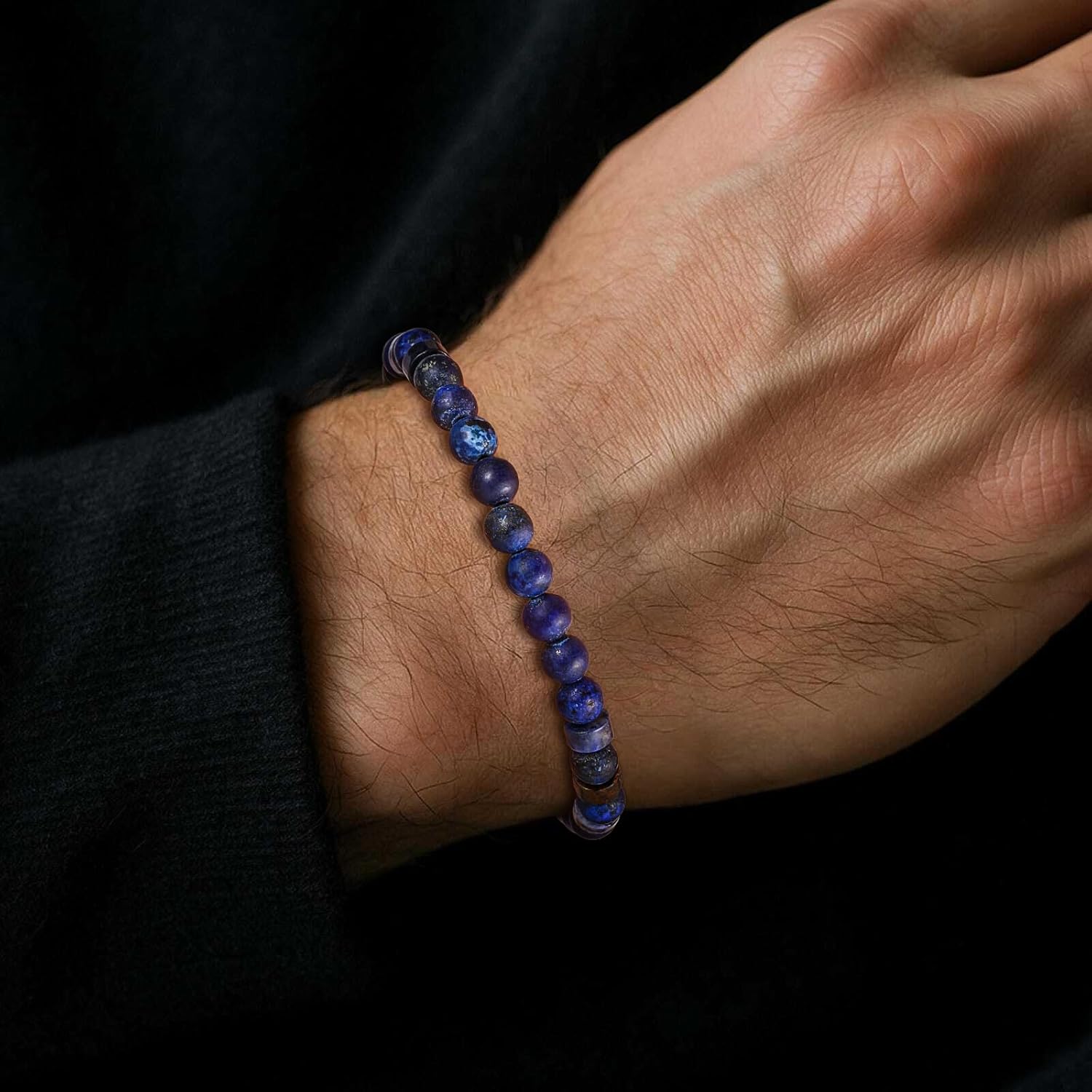 TRUMIUM Beaded Bracelets for Men Women Hematite 6mm Lapis Lazuli Mens Bracelet Gemstone Jewelry for Him 7.5/8.3/9 Inch Length