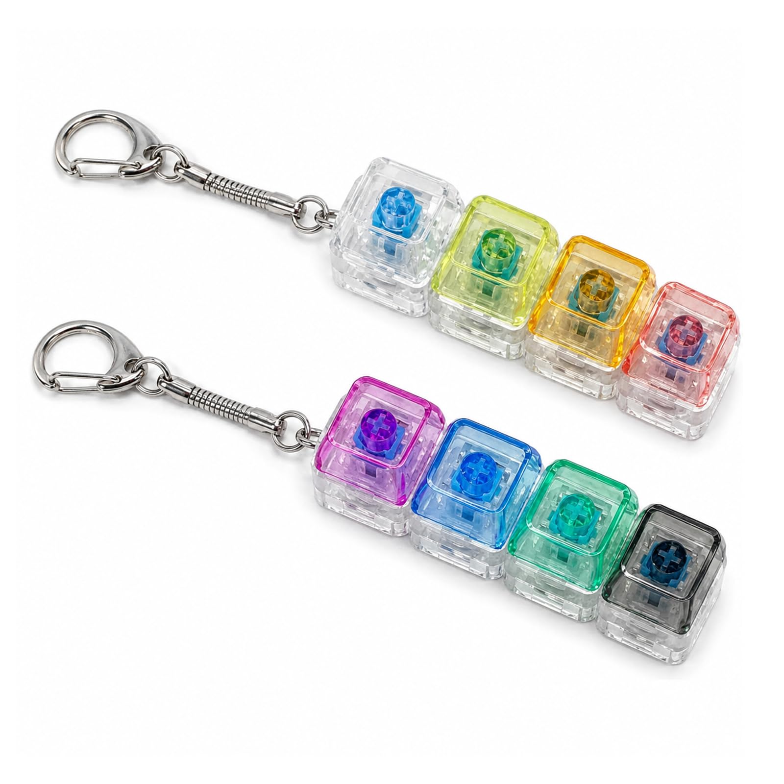 2 Pcs Keyboard Fidget Toy, Transparent Clicker Fidget Toy with LED Lights, Stress Relief Fidgets Toys, 4 Button Mini Finger Stress Relief Toys for Adults & Kids Office Travel Daily Use