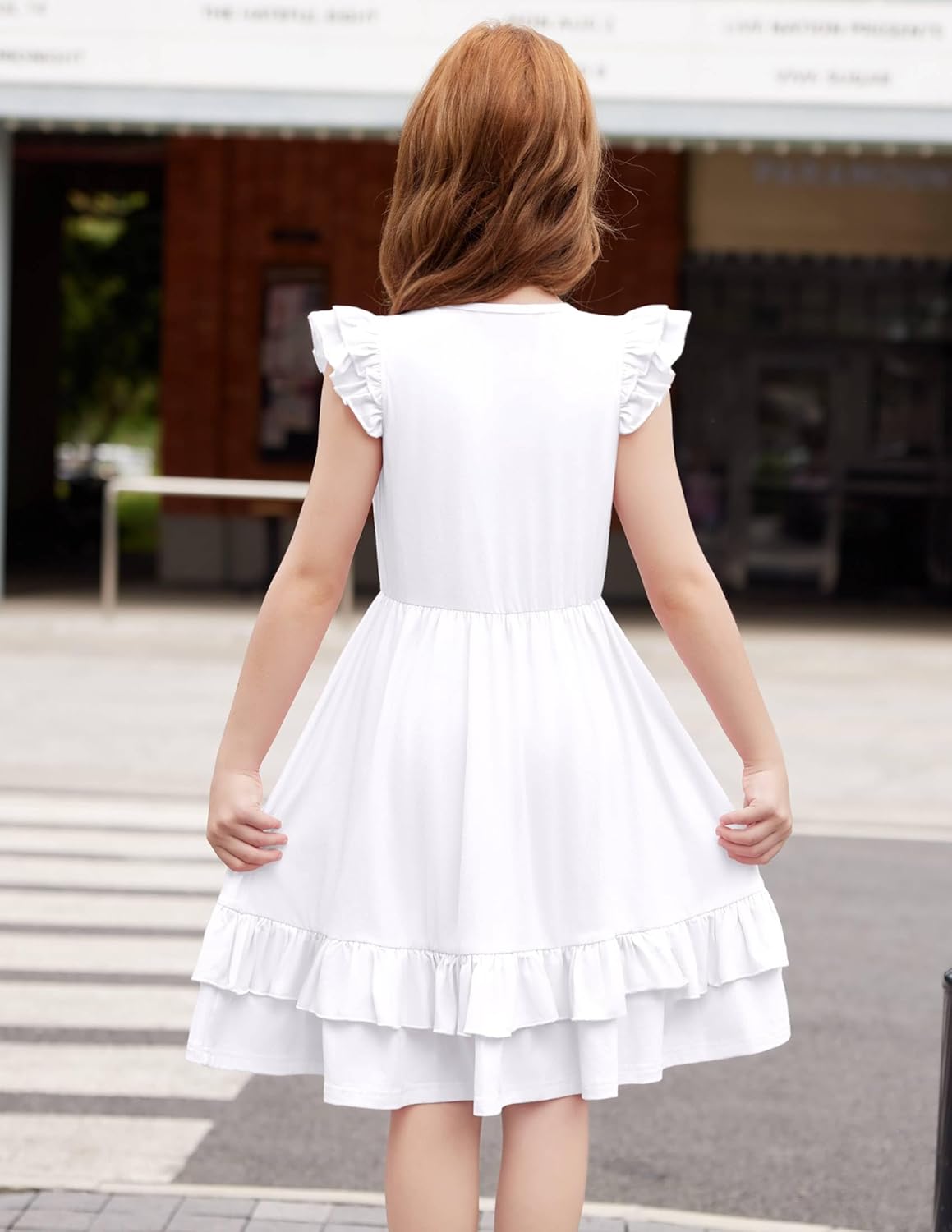 Arshiner Girls Dress Tween Boho Flutter Sleeve Tiered A Line Summer Dresses with Pockets - Image 4