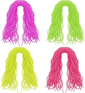 4 Pieces Fidget Noodles, Stretchy Fidget Noodles Hair Pulling Fidget TPR Multi-Color Glow in The Dark Super Soft Comfortable Ramen Noodles for Stress Relieve