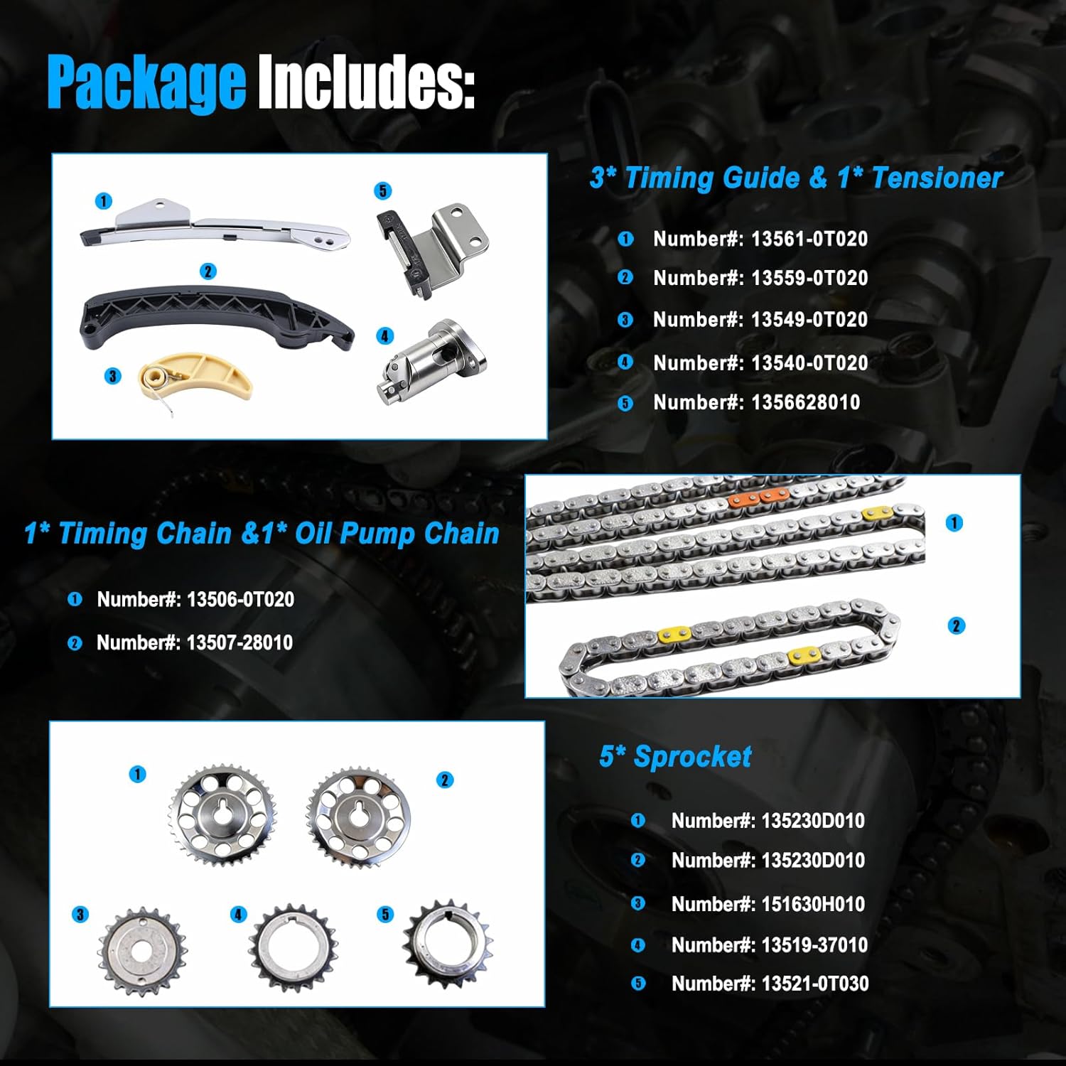 AUCERAMIC Timing Chain Kit for Toyota Corolla 2009-2015, Prius 2011-2015, Matrix 2009-2014, Pontiac Vibe 2009-2010, Scion XD 2008-2014 - [1.8L L4 DOHC]