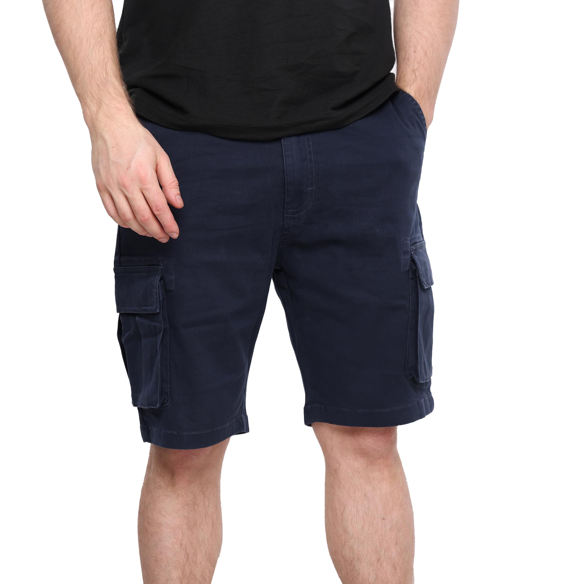 Mig - Mud Ice Gravel Men's Navy Cargo Chino Work & Casual Shorts - Cotton Elasticated Cargo Shorts, Regular Slim Fit Chinos
