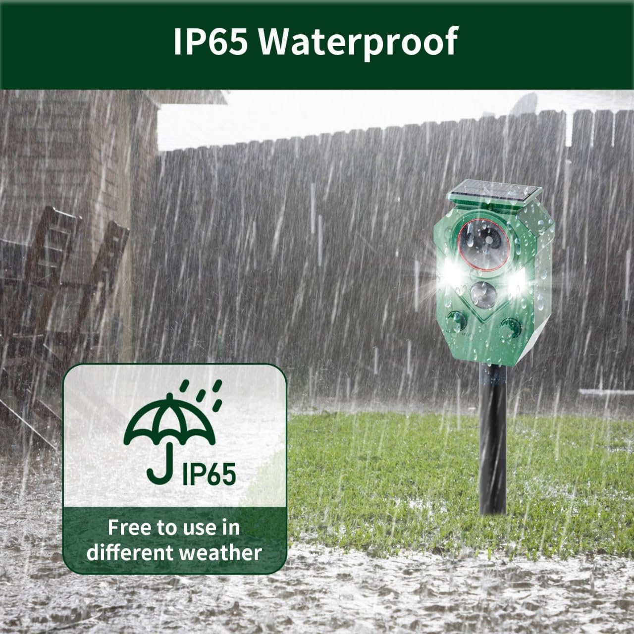 Solar Animal Repeller, Motion Sensor & Flashing Lights, Waterproof Outdoor Deterrent for Deer, Dogs, Cats