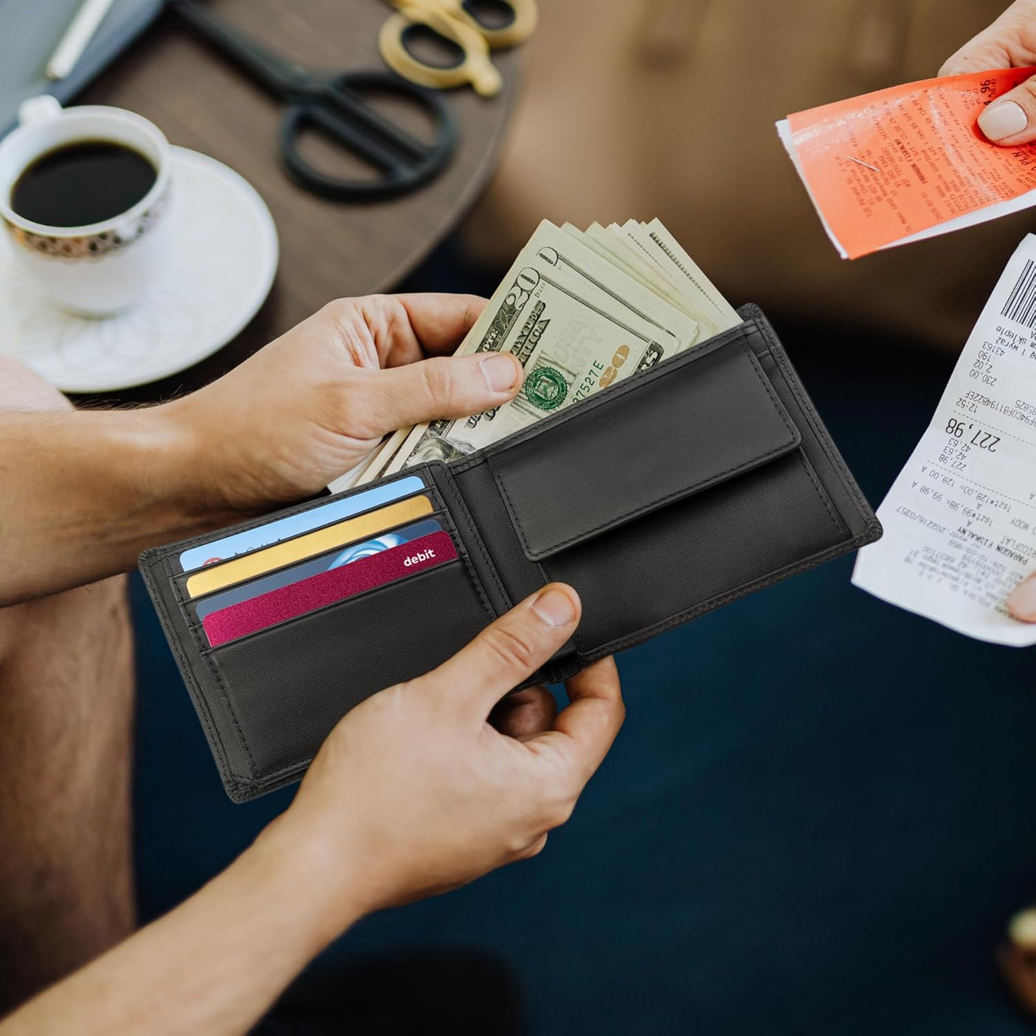 RFID Blocking Extra Capacity Slim Bifold Wallet for Men - 100% Genuine Top Grain Cowhide Leather with Coin Pocket, 12 Card Slots & ID Window - Includes Premium Gift Box (Black)