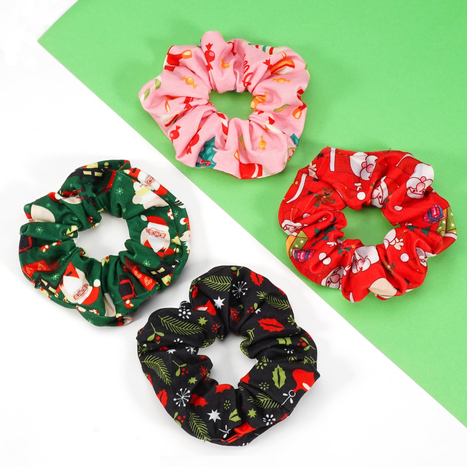 Coleteros para el pelo de Navidad para mujeres y niñas, color verde y rosa, Papá Noel, muñeco de nieve, campana, copo de nieve, lazos para el pelo, bonitos coleteros elásticos, accesorios para el