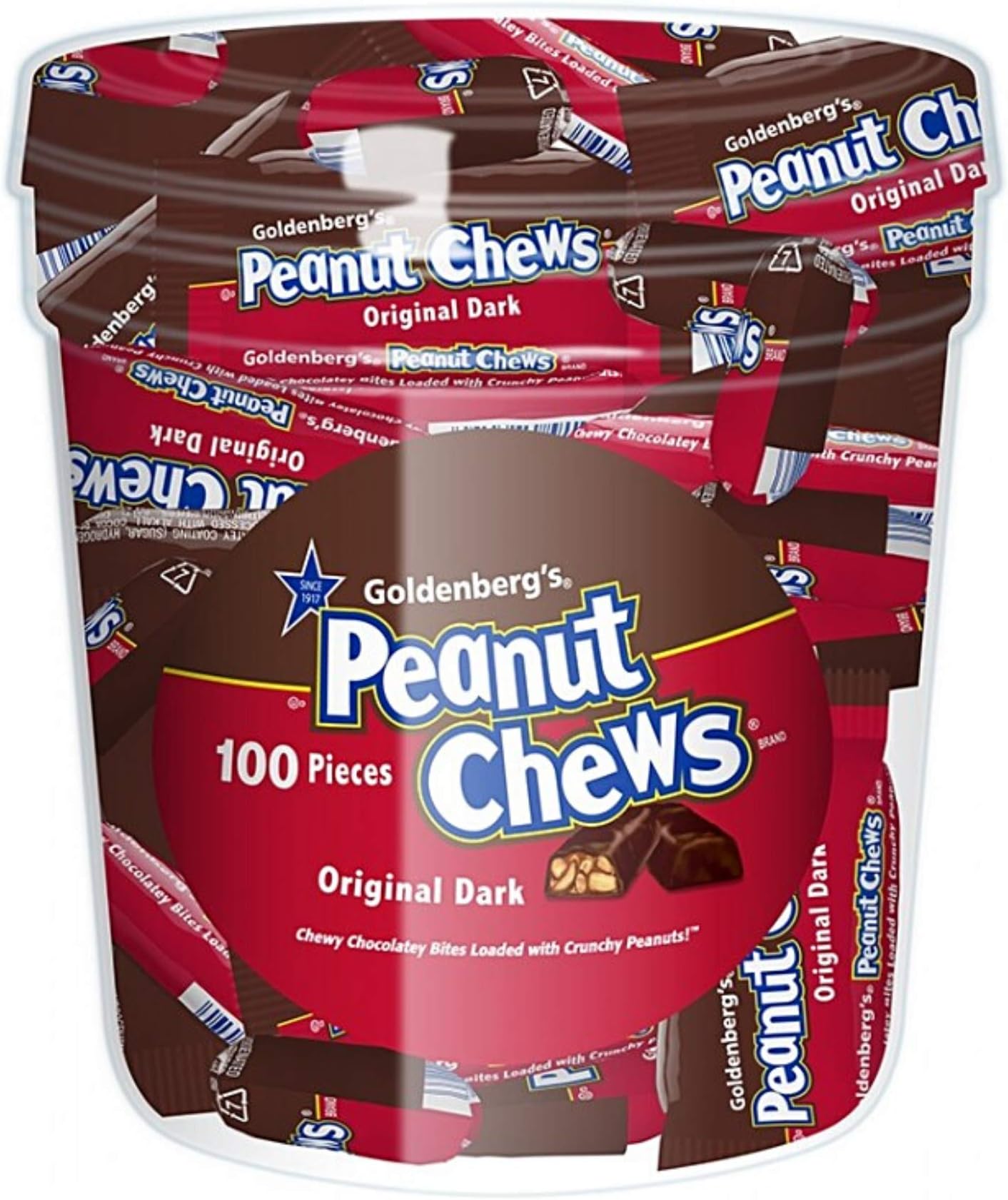Peanut Chews Original Dark Chocolate, Bite size, 100 count Tub